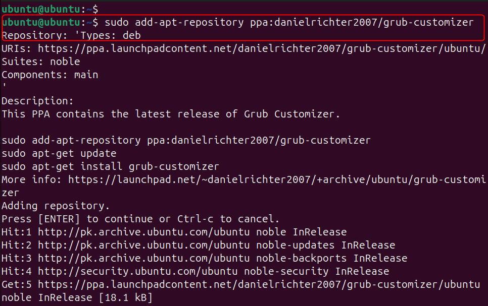 sudo add-apt-repository ppa:danielrichter2007/grub-customizer