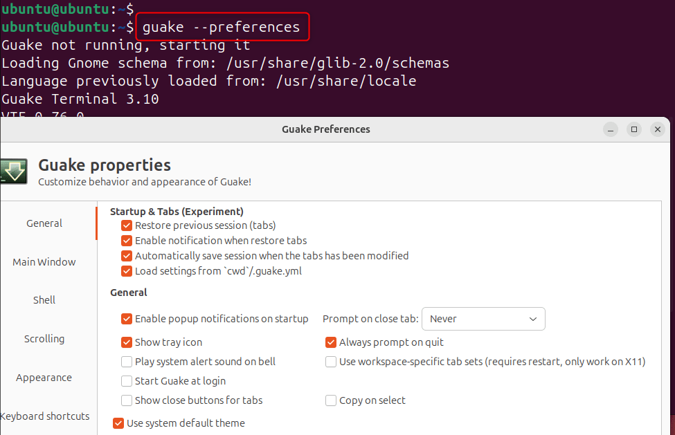 guake --preferences