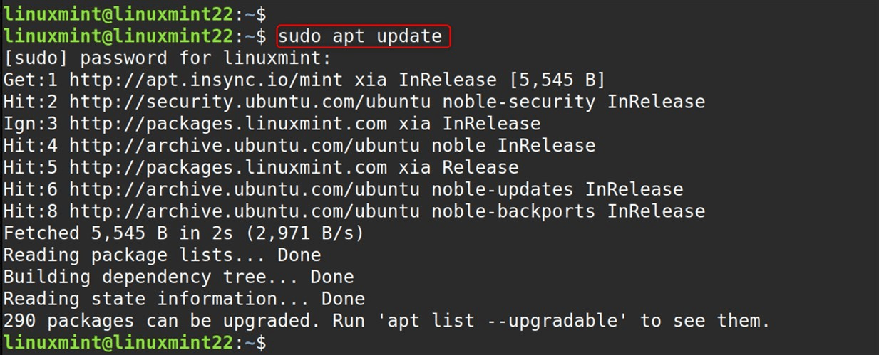 sudo apt update