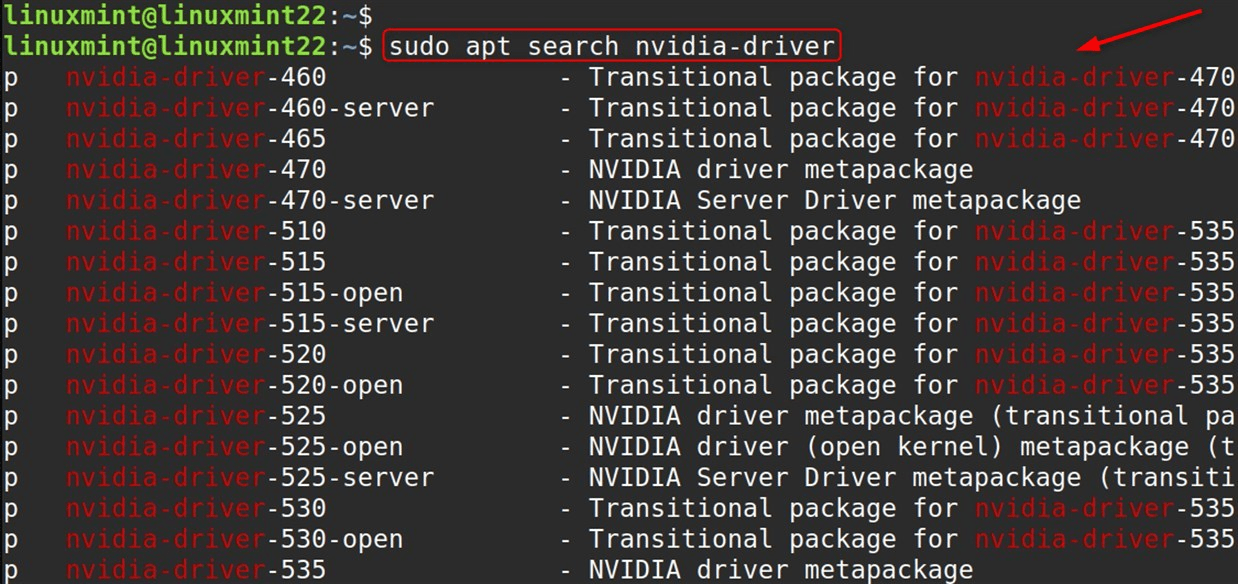 sudo apt search nvidia-driver