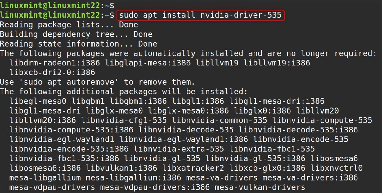 sudo apt install nvidia-driver-535