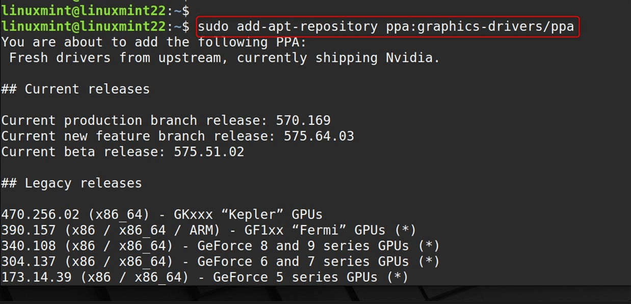 sudo add-apt-repository ppa:graphics-drivers/ppa