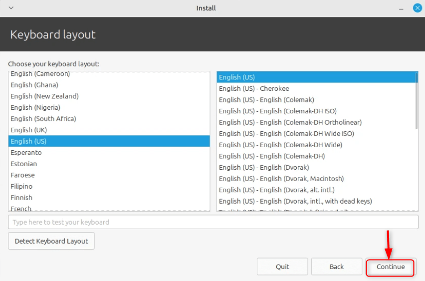 Choose keyboard layout