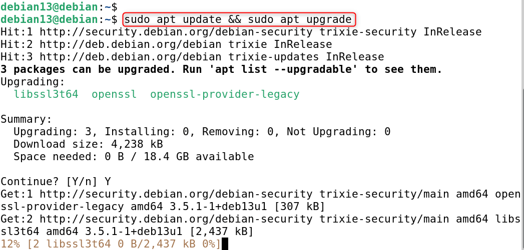 sudo apt update && sudo apt upgrade