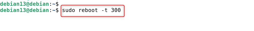   sudo reboot -t 300
