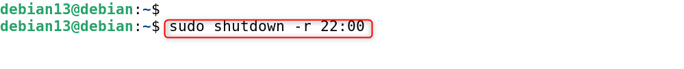   sudo shutdown -r 22:00
