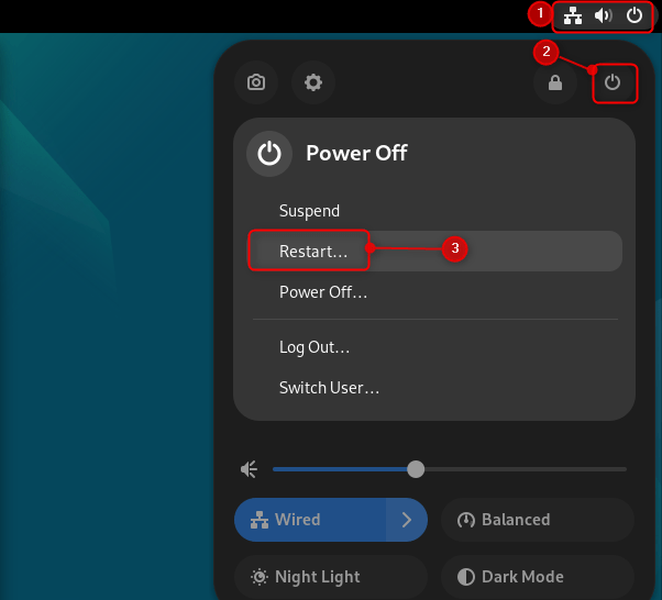 Restart Debian 13 using GUI