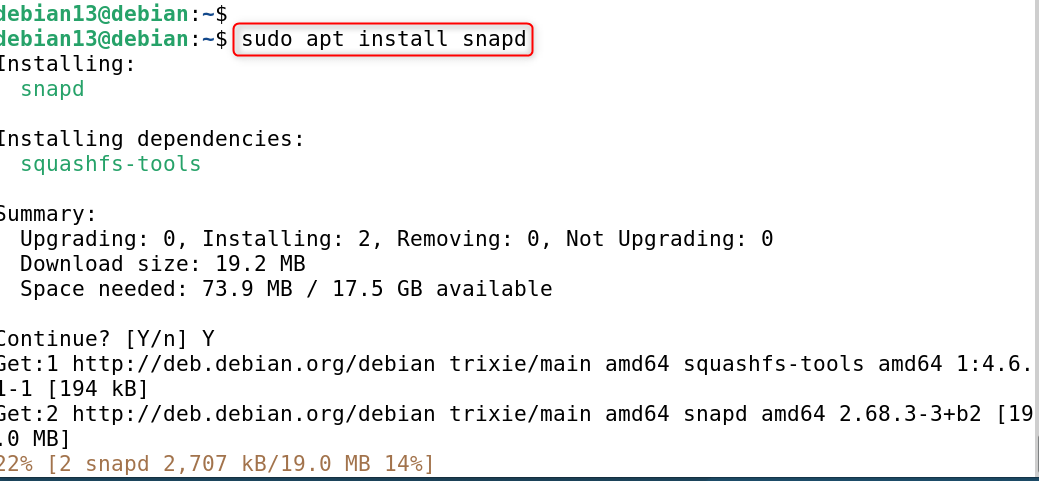 sudo apt install snapd