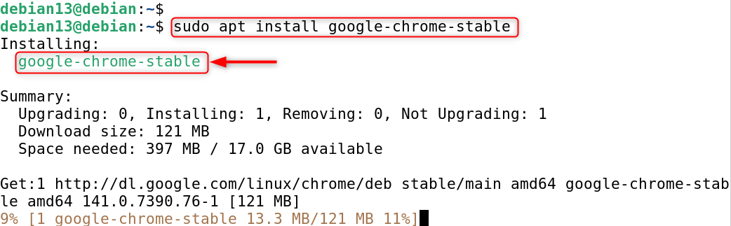 sudo apt install google-chrome-stable
