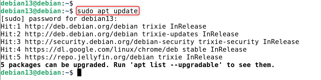  sudo apt update
