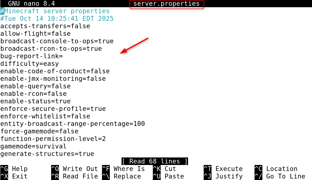minecraft server properties