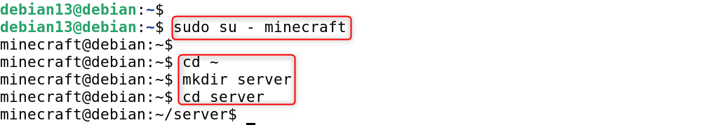   sudo su - minecraft

