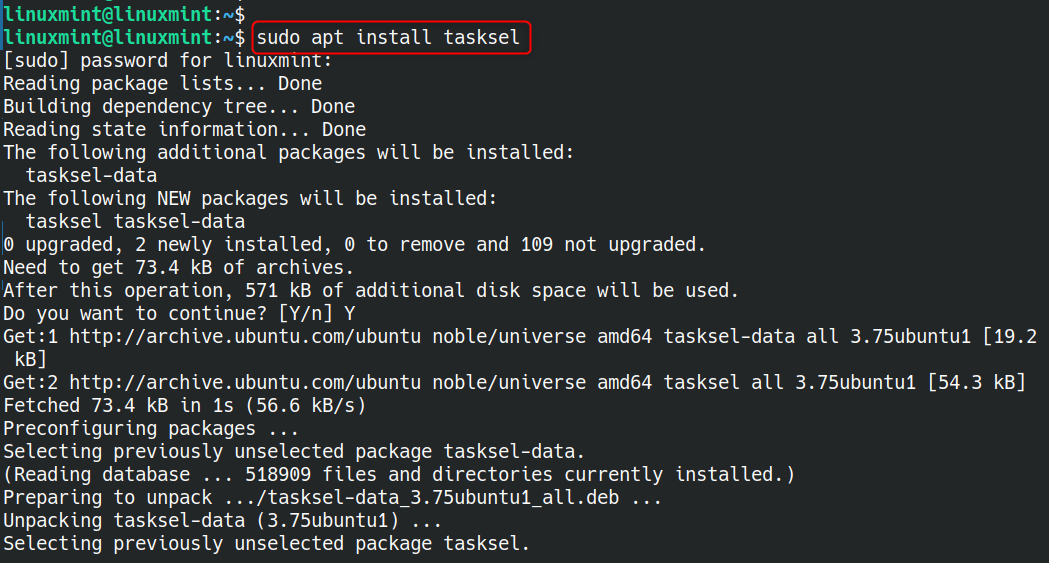 sudo apt install tasksel