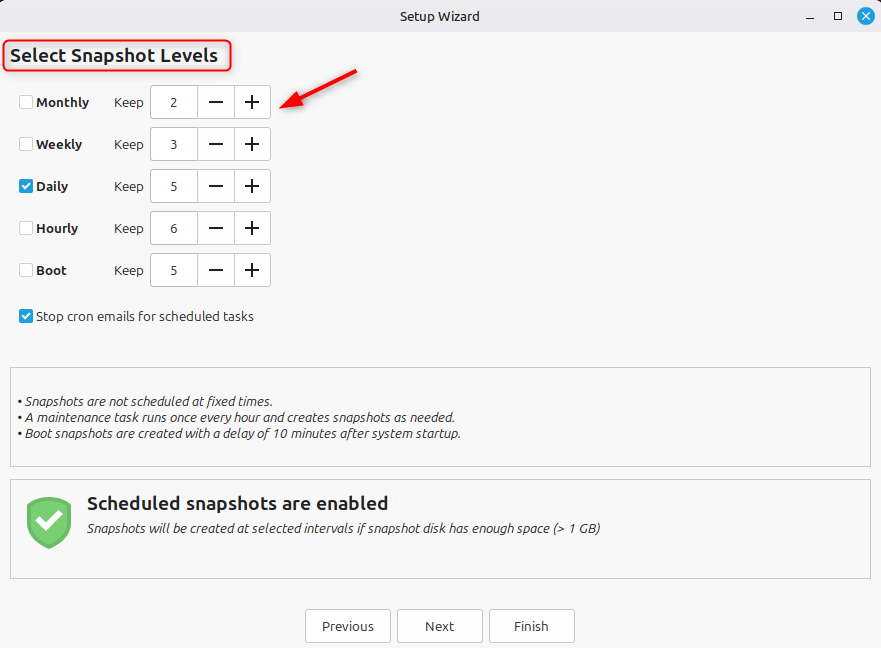 create a snapshot schedule timeshift