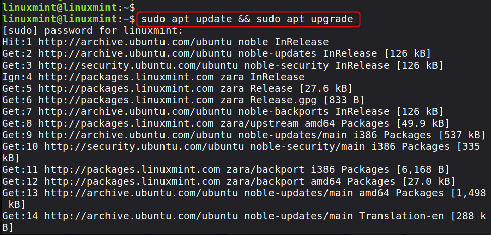 sudo apt update && sudo apt upgrade