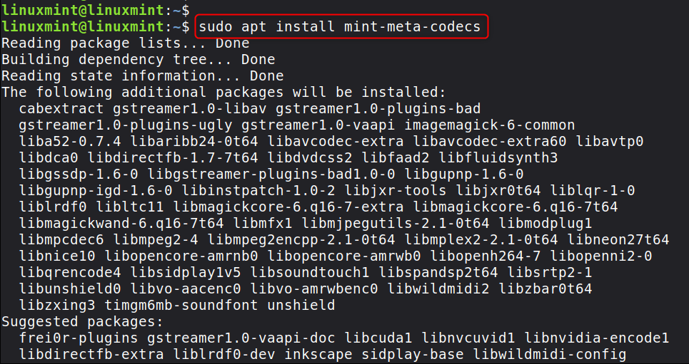 sudo apt install mint-meta-codecs