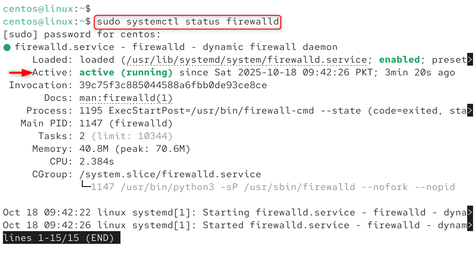 sudo systemctl status firewalld