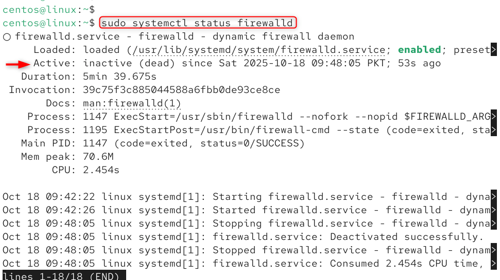 sudo systemctl status firewalld