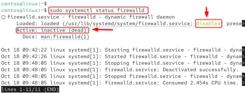 sudo systemctl status firewalld