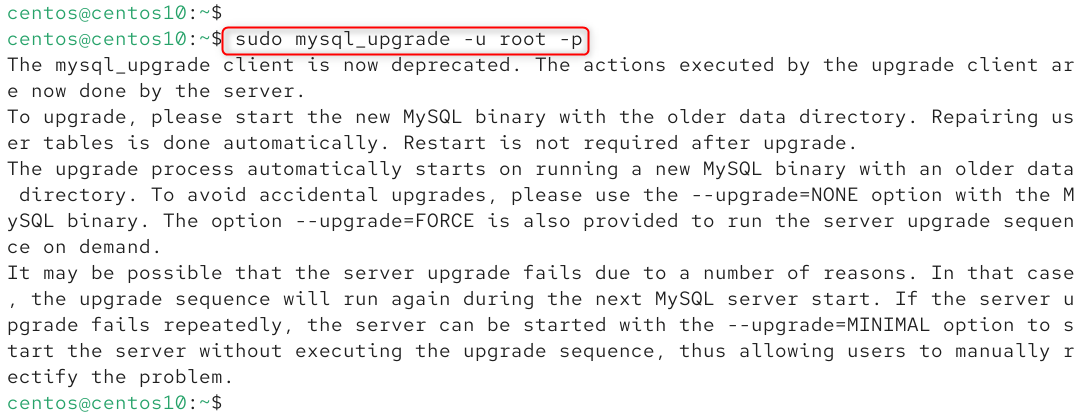 sudo mysql_upgrade -u root -p