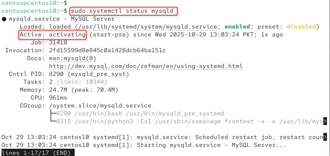 sudo systemctl status mysqld