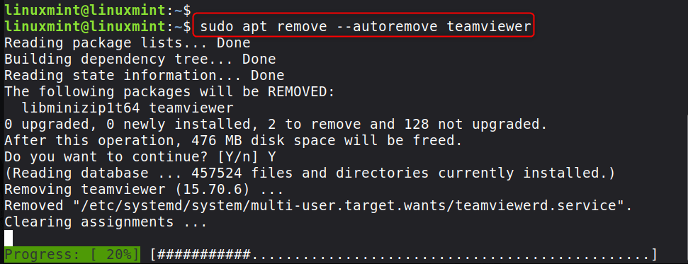 sudo apt remove --autoremove teamviewer