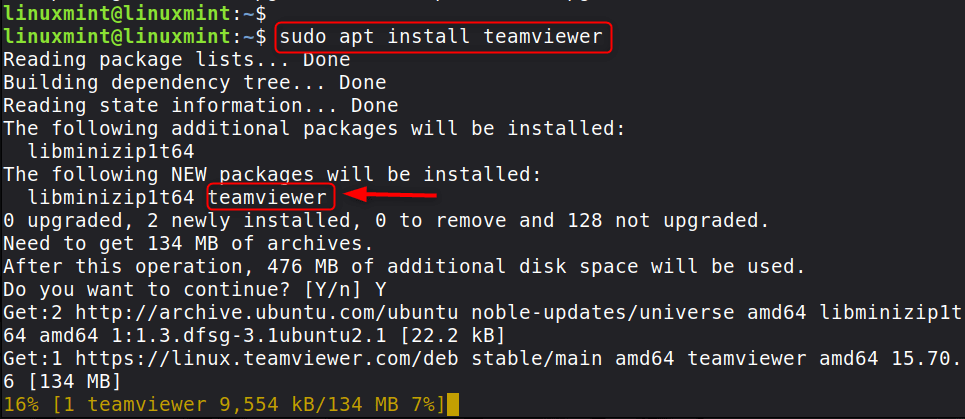 sudo apt install teamviewer