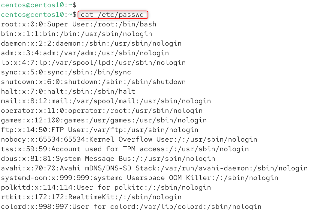 cat /etc/passwd