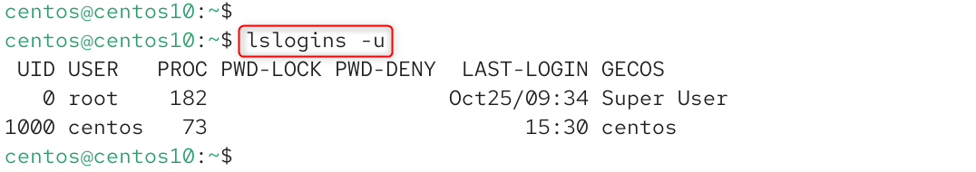 lslogins -u