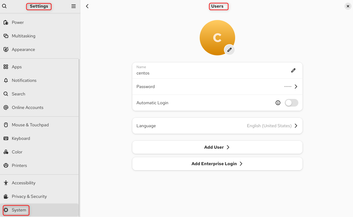 List users in centos 10 using gui