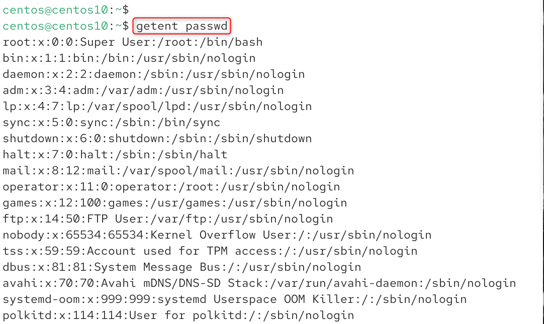 getent passwd