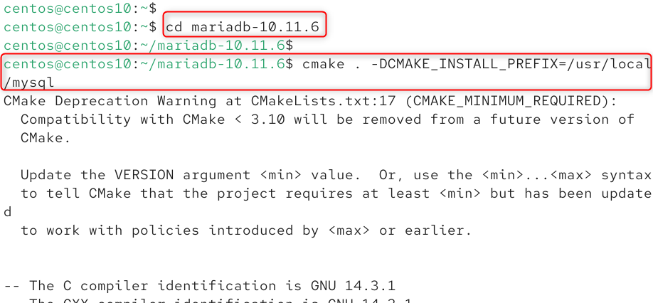 cmake . -DCMAKE_INSTALL_PREFIX=/usr/local/mysql