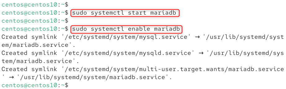 Start and enable mariadb service