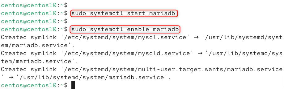 Start and enable mariadb service