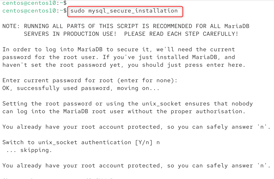 sudo mysql_secure_installation