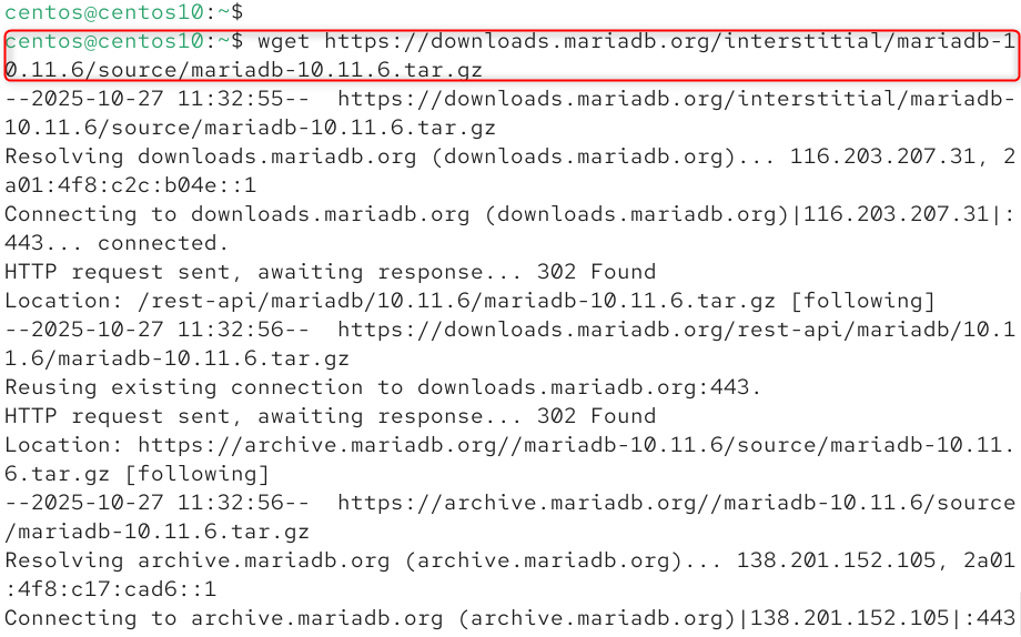 wget https://downloads.mariadb.org/interstitial/mariadb-10.11.6/source/mariadb-10.11.6.tar.gz