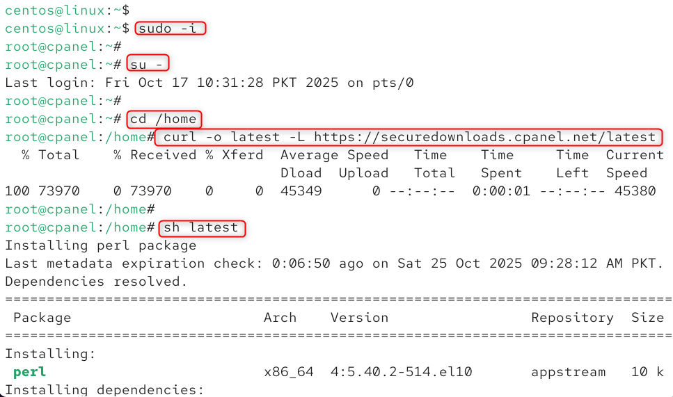 Download and run the cPanel installer