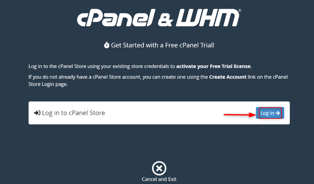 Log in to cPanel