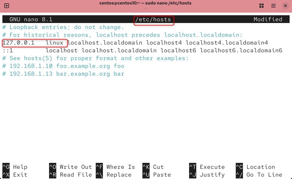 Edit /etc/hosts file
