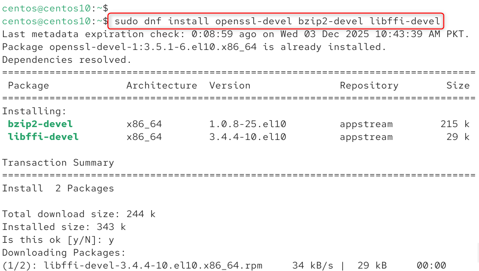 sudo dnf install openssl-devel bzip2-devel libffi-devel