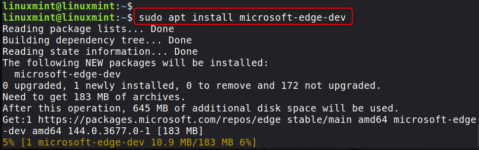 sudo apt install microsoft-edge-dev