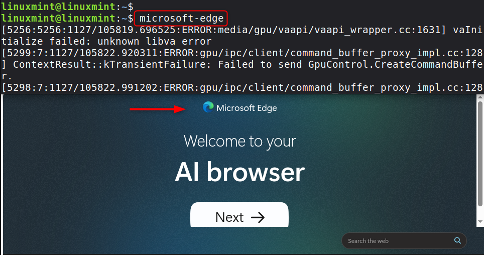 launch edge from terminal