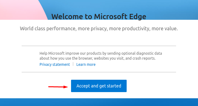 microsoft edge welcome message