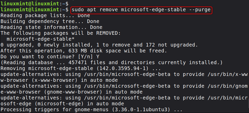 sudo apt remove microsoft-edge-stable --purge