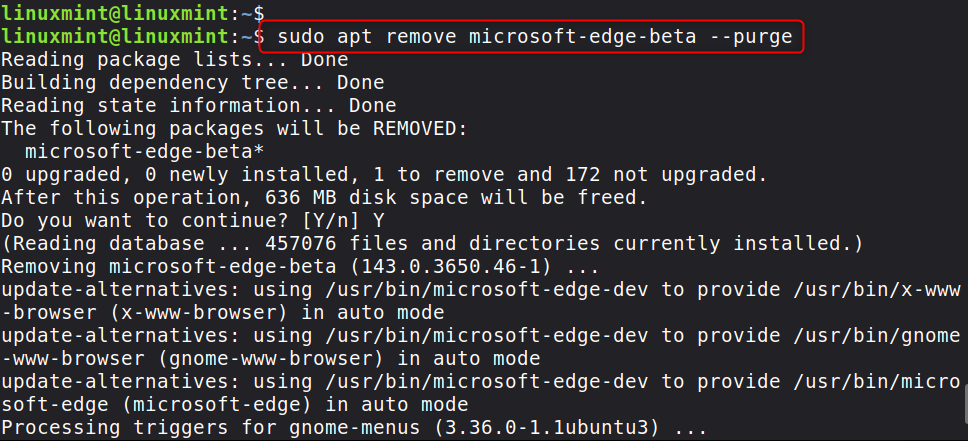 sudo apt remove microsoft-edge-beta --purge
