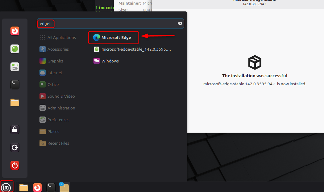 edge in application menu