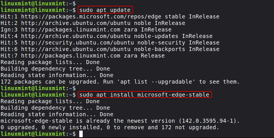 update packages and install edge