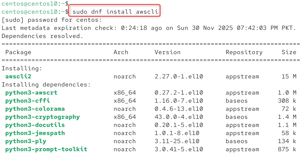sudo dnf install awscli