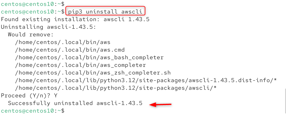 pip3 uninstall awscli