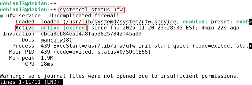 systemctl status ufw